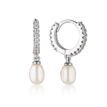 Load image into Gallery viewer, Bondi Pearl & Cz Drop Huggie Earrings