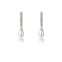 Load image into Gallery viewer, Bondi Pearl & Cz Drop Huggie Earrings
