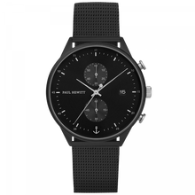 Load image into Gallery viewer, Chrono Black & Silver Sunray Black Mesh Watch