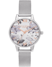 Load image into Gallery viewer, Hand-Illustrated Floral Silver Mesh Watch