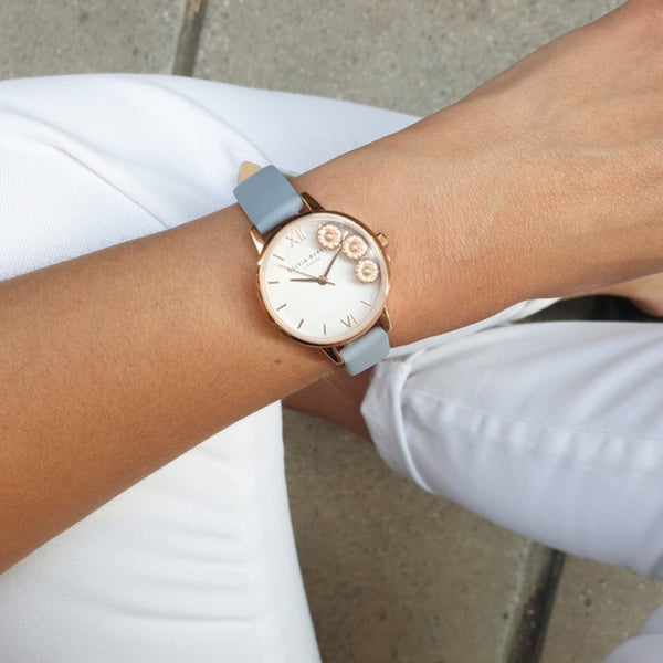 Pretty Daisy Rose Gold & Pale Blue Watch