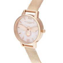 Load image into Gallery viewer, Glitter Dial Lucky Bee & Rose Gold Mesh Watch