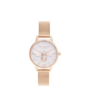 Load image into Gallery viewer, Glitter Dial Lucky Bee & Rose Gold Mesh Watch