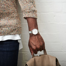 Load image into Gallery viewer, Silver Mesh Watch with Rose Accents