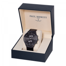 Load image into Gallery viewer, Chrono Black & Silver Sunray Black Leather Watch
