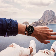 Load image into Gallery viewer, Chrono Black & Silver Sunray Black Leather Watch