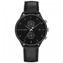 Load image into Gallery viewer, Chrono Black & Silver Sunray Black Leather Watch
