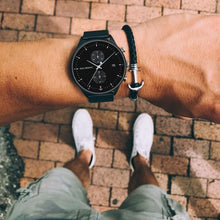 Load image into Gallery viewer, Chrono Black & Silver Sunray Black Mesh Watch