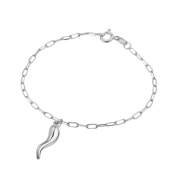 Petite Paperclip Link Bracelet With Cornicello Charm
