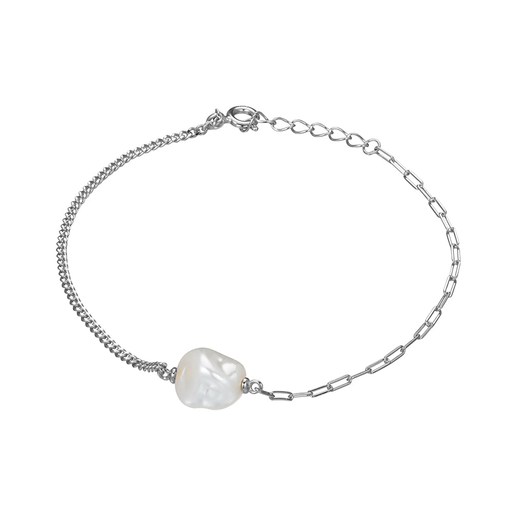 Baroque Pearl Bracelet With Paperclip & Curb Link