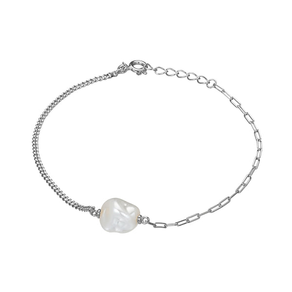 Baroque Pearl Bracelet With Paperclip & Curb Link