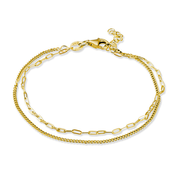 Petite Gold Paperclip Link & Fine Curb Chain Bracelet