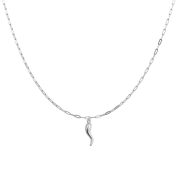 Petite Paperclip Necklace With Cornicello Pendant