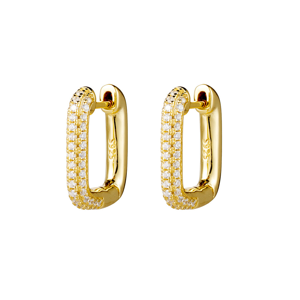 Gold Oblong Earrings with pave set CZ