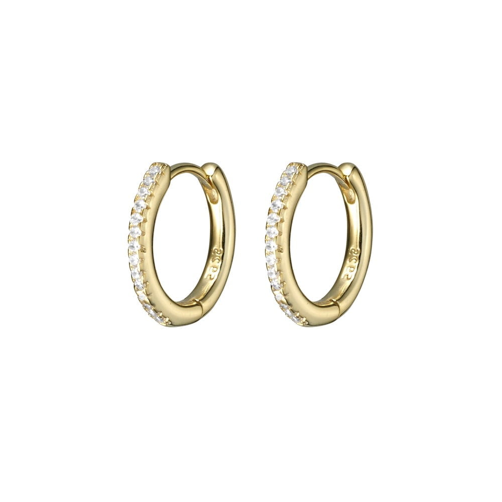 Gold Huggie Earrings With CZ Details
