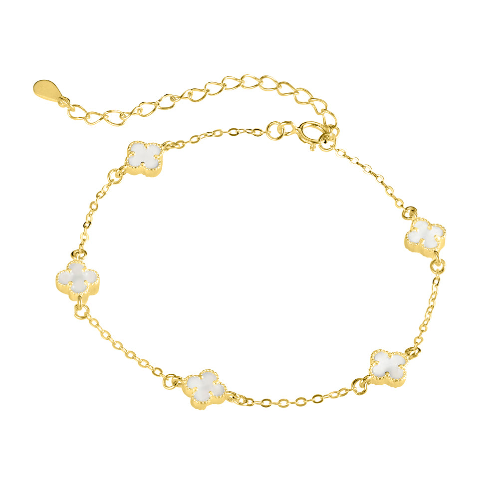 Gold Plate Mother Of Pearl Multi-Flower Bracelet