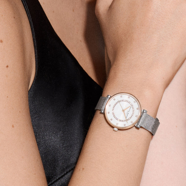 Classic White & Two Tone Mesh Watch