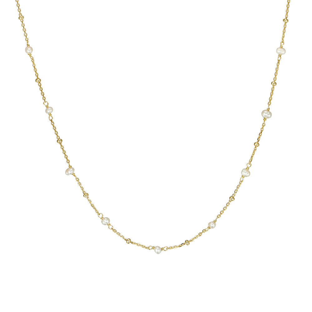 Gold Petite Bead & Pearl Chain Necklace