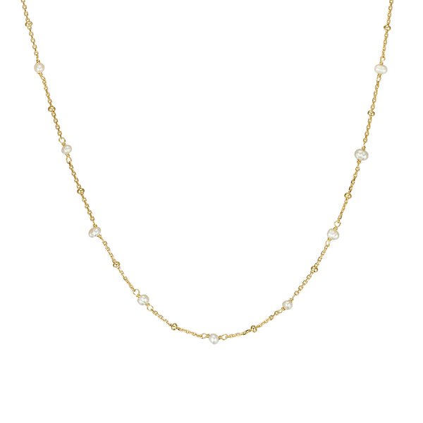 Gold Petite Bead & Pearl Chain Necklace