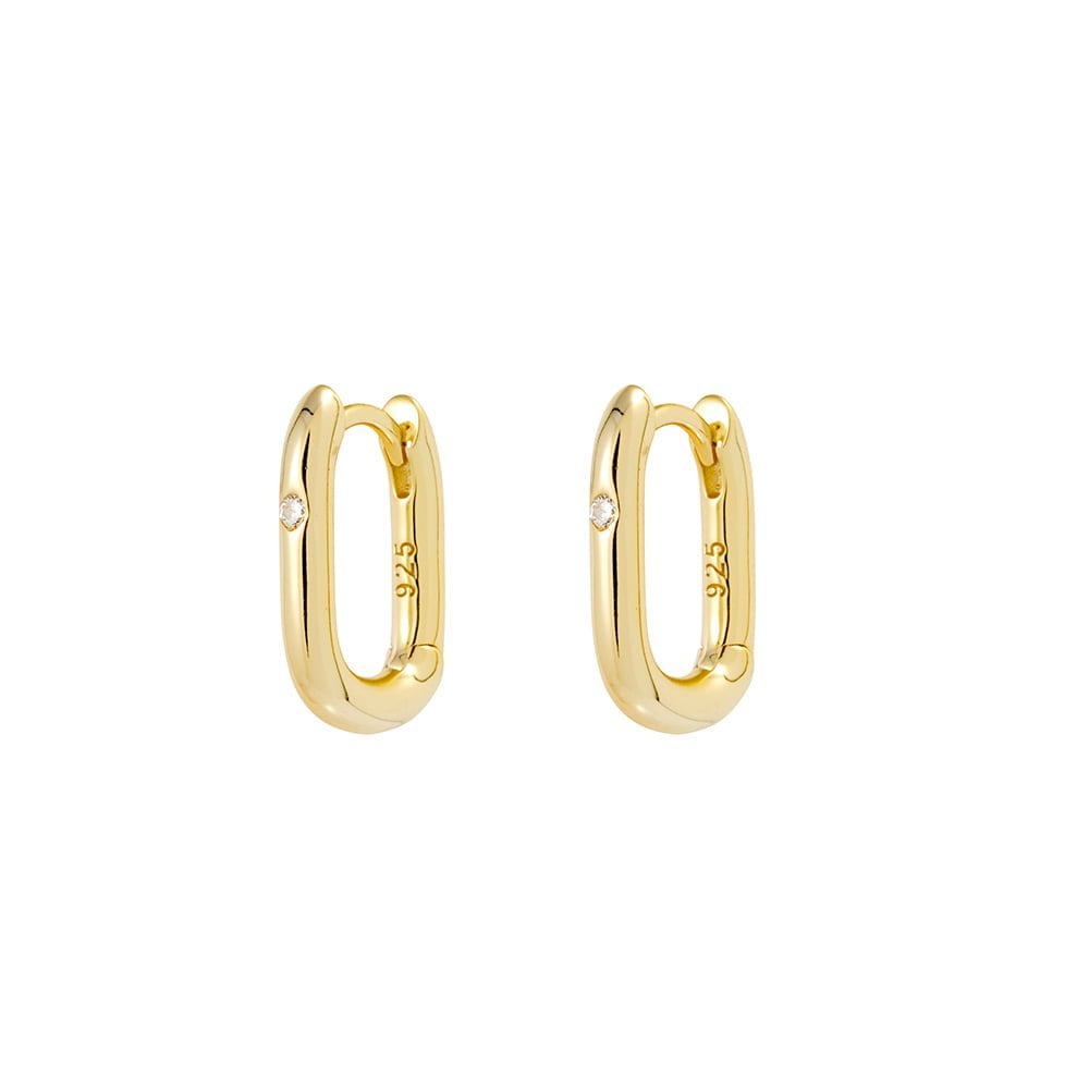 Gold Paper Clip Earrings With CZ Stone