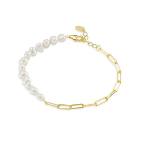 Gold Paperclip & Freshwater Pearl Bracelet