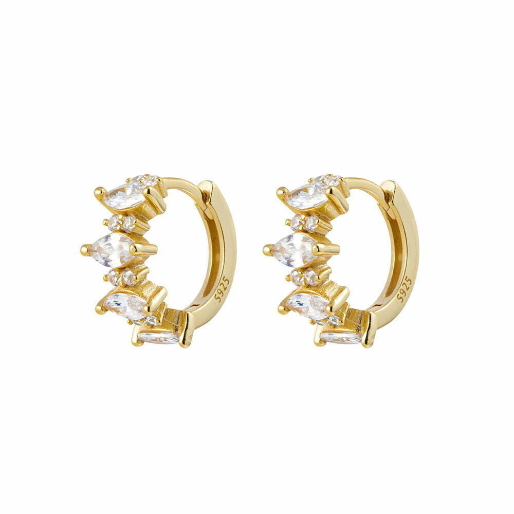 Gold Huggie Earrings With Multi Size CZ