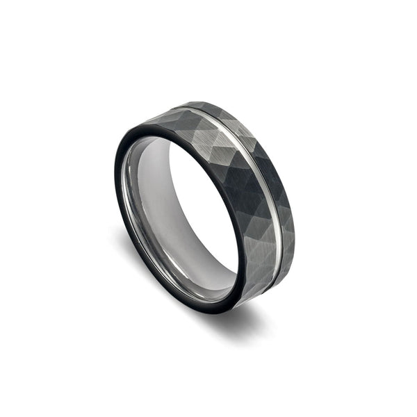 Tungsten Men’s Black Faceted Cut Ring