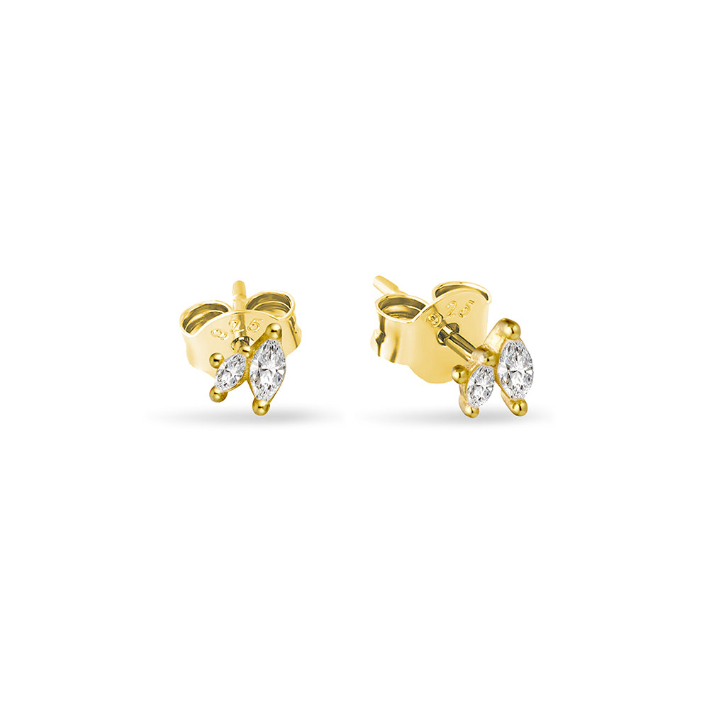 Gold Petal Duo Cz Stud Earrings