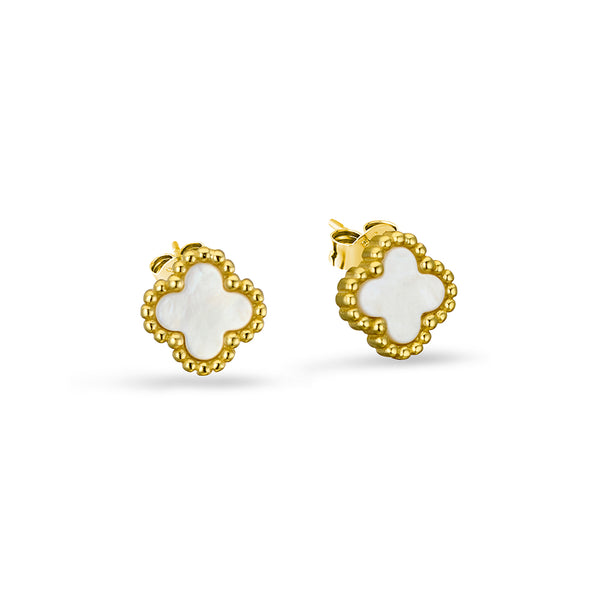 Gold Plated Mother Of Pearl Flower Earrings