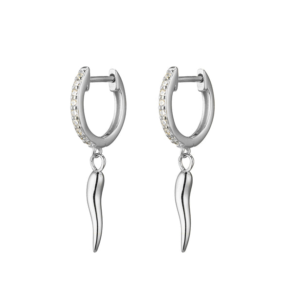 Cornicello Charm Drop Cz Huggie Earrings