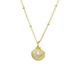 Gold Shell & Pearl Neclace