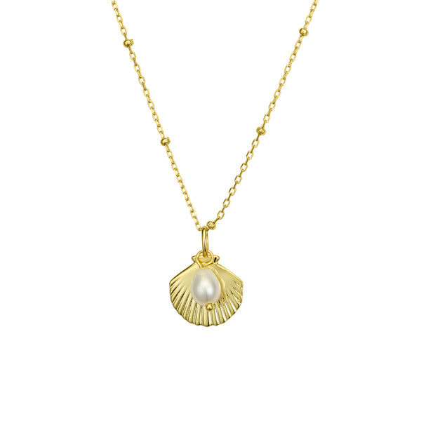 Gold Shell & Pearl Neclace