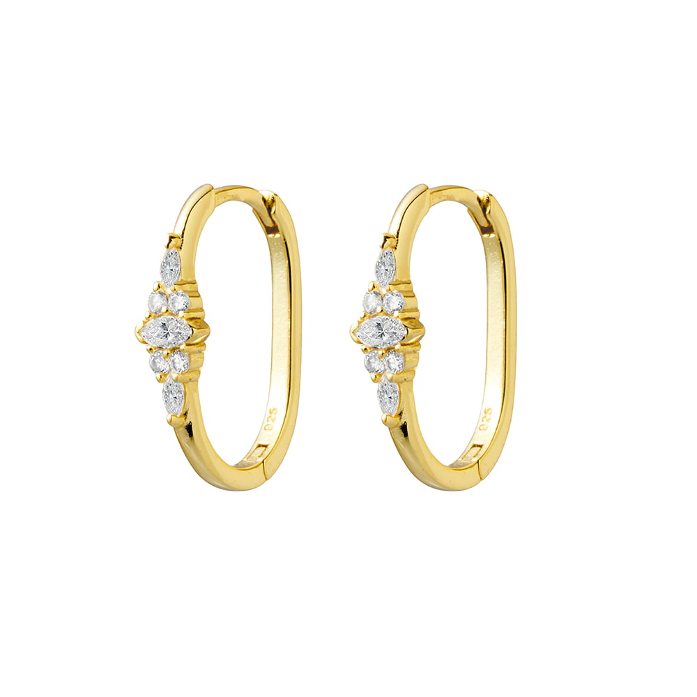 Gold Cluster CZ Oval Huggie Earrings