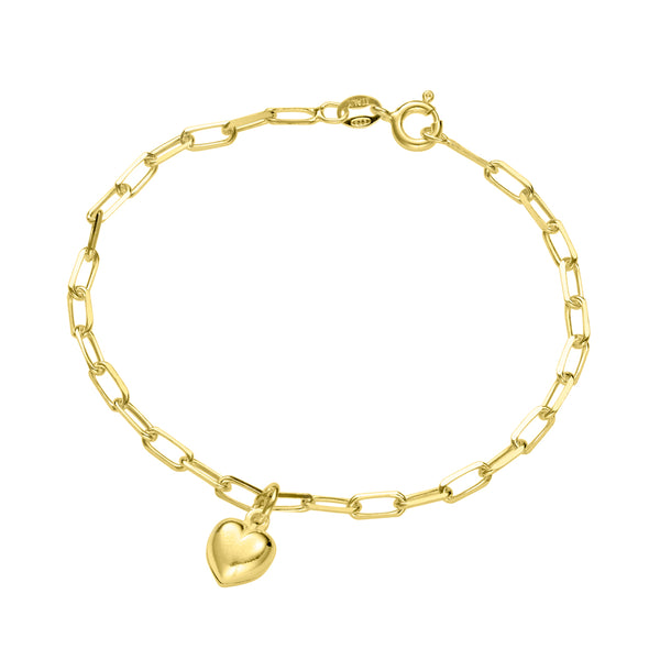 Gold Paperclip Bracelet With Puff Heart