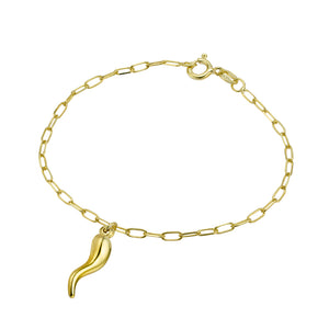 Gold Plate Petite Paperclip Link Bracelet With Cornicello Charm