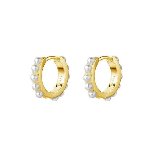 Gold Petite Pearl Huggie Earrings