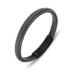 Black Leather Bracelet With Steel Clasp