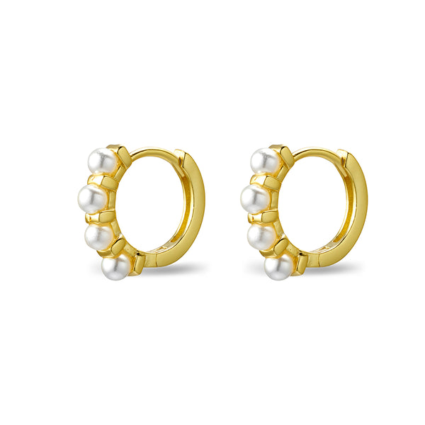 Gold Huggie Earrings With 4 Pearl Detail