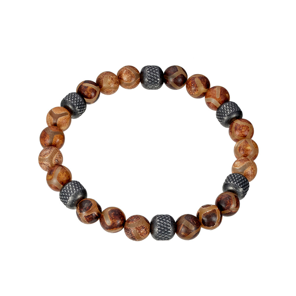 Agate With Textured Stainless Steel Bead Bracelet