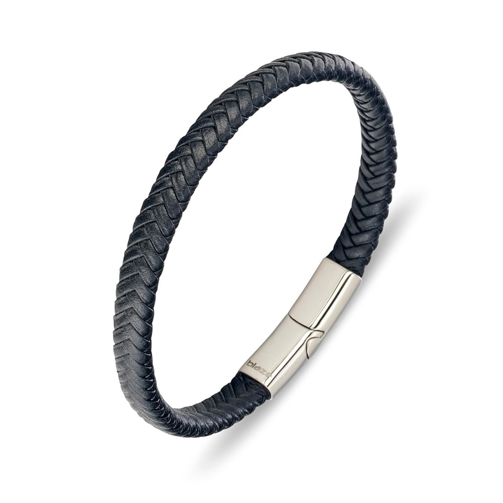 Black Flat Leather Braid Bracelet