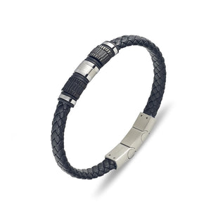 Black Leather Bracelet With Steel Detailing