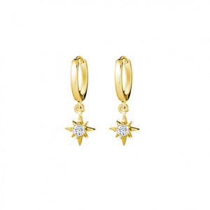 Gold Star Drop Cz Huggie Earrings