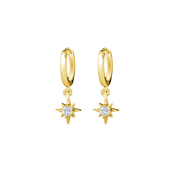 Gold Star Drop Cz Huggie Earrings