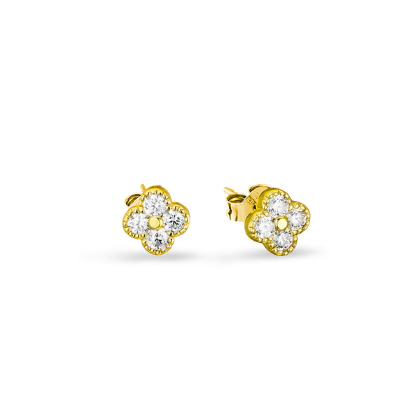 Gold Petite Cz Flower Stud Earrings