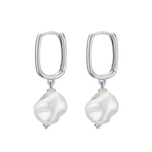 Pearl Drop Paperclip Huggie Earrinngs