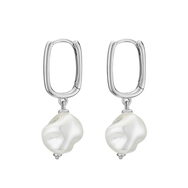 Pearl Drop Paperclip Huggie Earrinngs