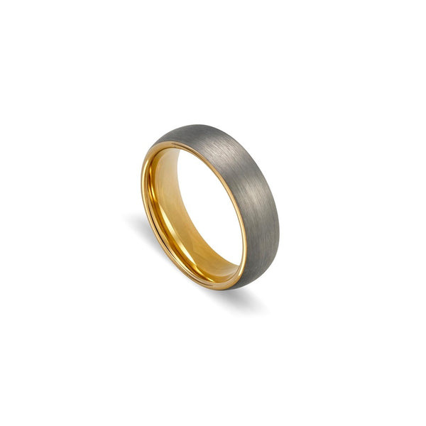 Tungsten Men’s Brushed Ring With Gold Details