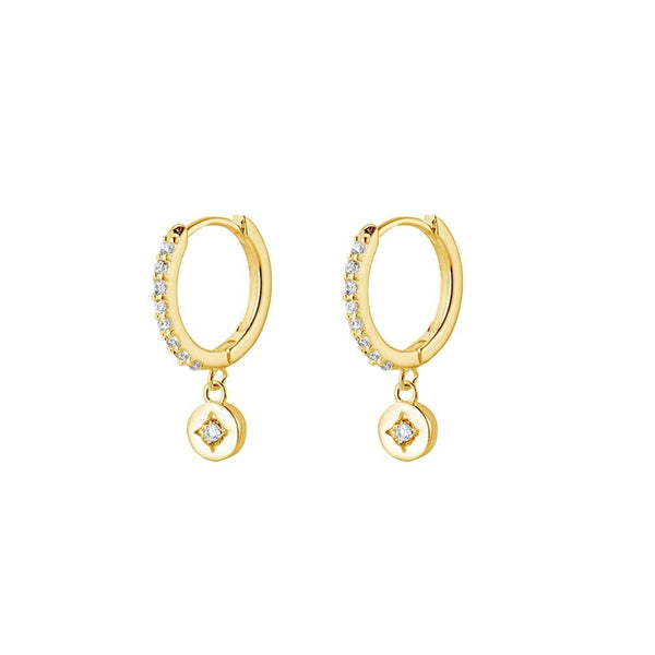 Gold Cz Drop Huggie Earrings