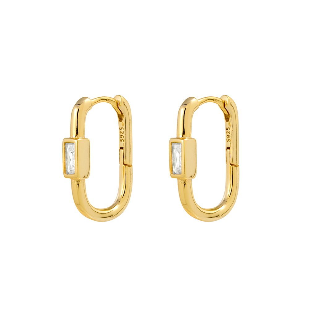 Gold Oblong earrings with rectangle CZ