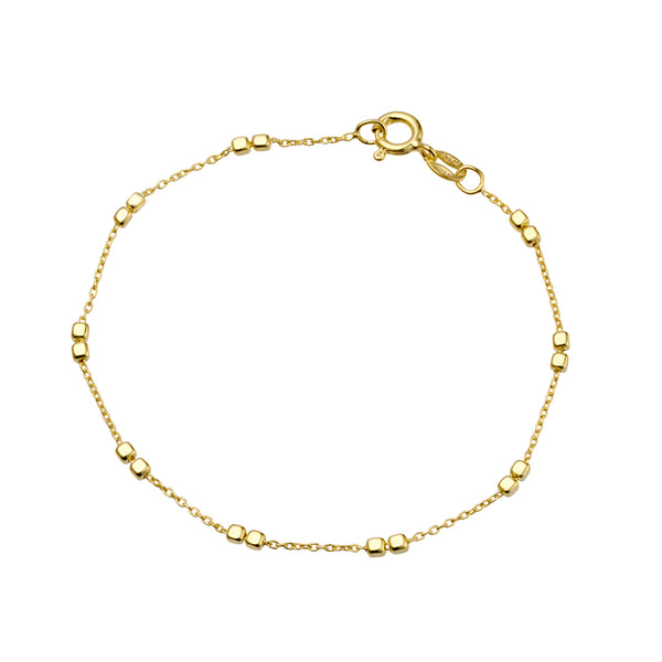 Gold Double Cube Bead & Chain Bracelet